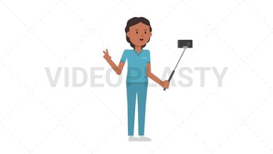 Indian Female Nurse Selfie Stick Stock Animation