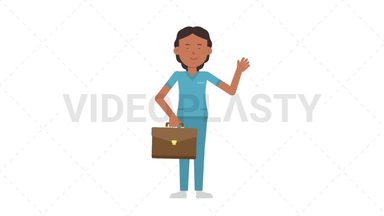 Indian Female Nurse Waving with Briefcase Stock Animation