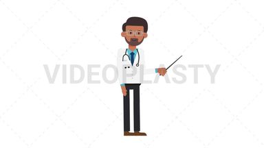 Indian Male Doctor Holding Pointer Stick Stock Animation