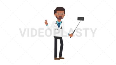 Indian Male Doctor Selfie Stick Stock Animation
