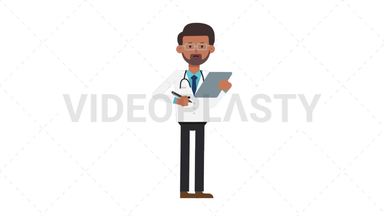 Indian Male Doctor Writing on Clipboard Stock Animation