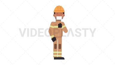 Indian Male Firefighter Face Mask Coughing Stock Animation