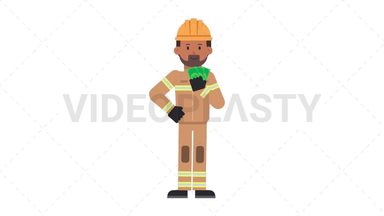 Indian Male Firefighter Holding Cash Stock Animation