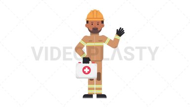 Indian Male Firefighter Holding First Aid Kit Stock Animation