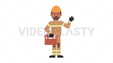 Indian Male Firefighter Holding Toolbox Stock Animation