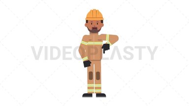 Indian Male Firefighter Pointing Below Stock Animation
