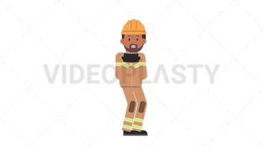 Indian Male Firefighter Scared Stock Animation