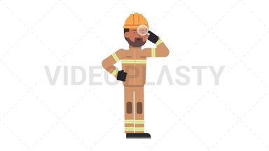 Indian Male Firefighter Searching with a Magnifying Glass Stock Animation