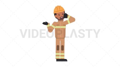 Indian Male Firefighter Talking on the Phone Angry Stock Animation