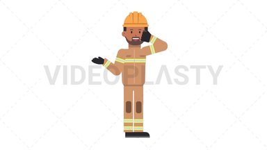 Indian Male Firefighter Talking on the Phone Happy Stock Animation