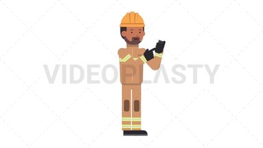 Indian Male Firefighter Using Phone Stock Animation