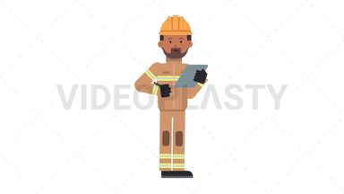 Indian Male Firefighter Writing on Clipboard Stock Animation