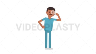 Indian Male Nurse Searching with a Magnifying Glass Stock Animation