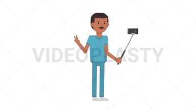 Indian Male Nurse Selfie Stick Stock Animation