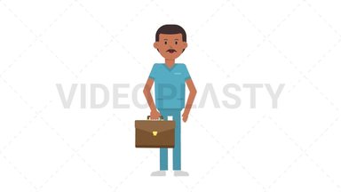 Indian Male Nurse Waving with Briefcase Stock Animation