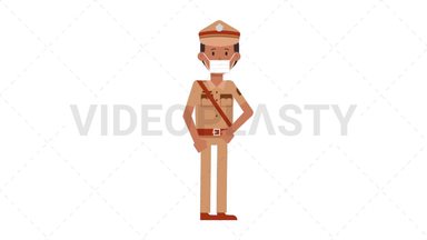 Indian Policeman Face Mask Coughing Stock Animation