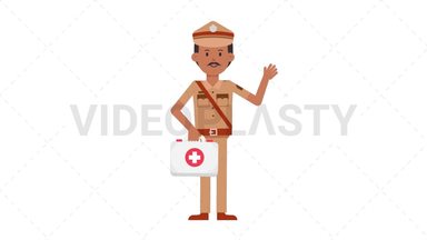 Indian Policeman Holding First Aid Kit Stock Animation