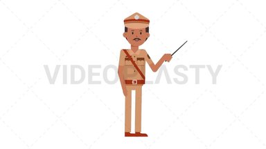 Indian Policeman Holding Pointer Stick Stock Animation