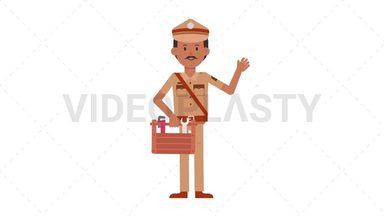 Indian Policeman Holding Toolbox Stock Animation