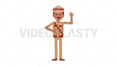 Indian Policeman Pointing Above Stock Animation