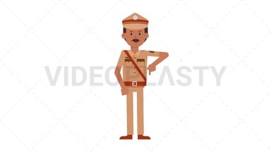Indian Policeman Pointing Below Stock Animation