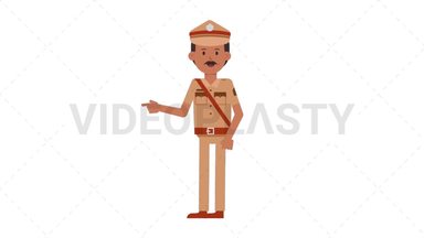 Indian Policeman Pointing Left Stock Animation