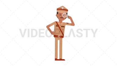 Indian Policeman Searching with a Magnifying Glass Stock Animation