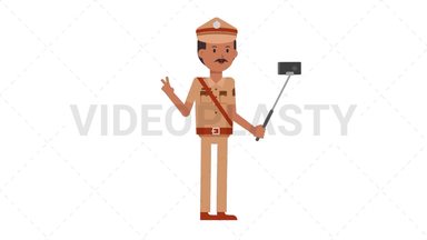 Indian Policeman Selfie Stick Stock Animation