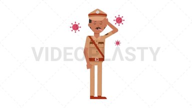Indian Policeman Sick with Covid Stock Animation