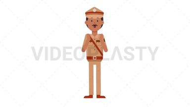 Indian Policeman Surprised Stock Animation