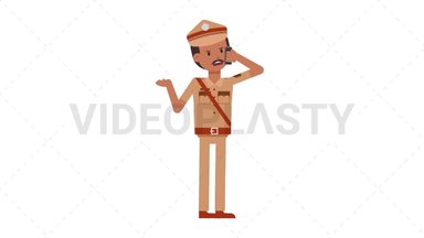 Indian Policeman Talking on the Phone Angry Stock Animation