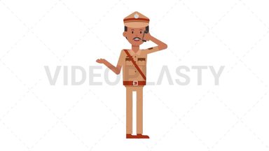 Indian Policeman Talking on the Phone Happy Stock Animation