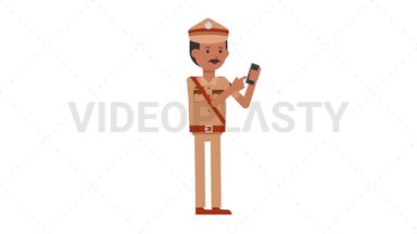 Indian Policeman Using Phone Stock Animation