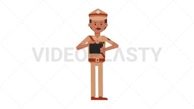 Indian Policeman Using Tablet Happy Stock Animation