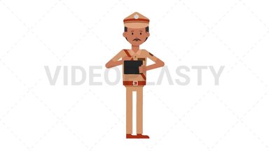 Indian Policeman Using Tablet Sad Stock Animation