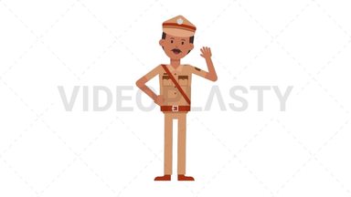 Indian Policeman Waving Stock Animation