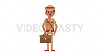 Indian Policeman Waving with Briefcase Stock Animation