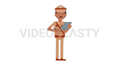 Indian Policeman Writing on Clipboard Stock Animation