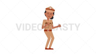 Indian Policewoman Dancing Stock Animation