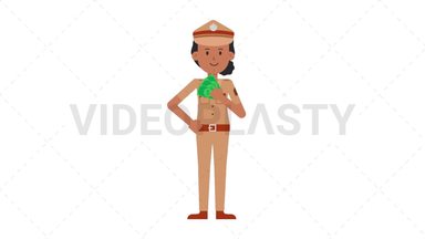 Indian Policewoman Holding Cash Stock Animation