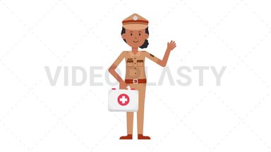 Indian Policewoman Holding First Aid Kit Stock Animation