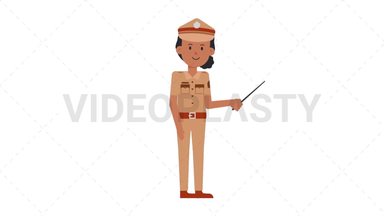 Indian Policewoman Holding Pointer Stick Stock Animation