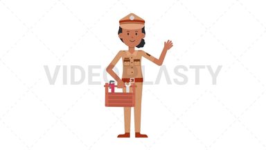 Indian Policewoman Holding Toolbox Stock Animation