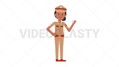 Indian Policewoman Ok Stock Animation
