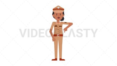 Indian Policewoman Pointing Below Stock Animation