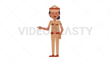 Indian Policewoman Pointing Left Stock Animation