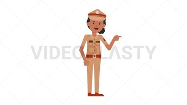 Indian Policewoman Pointing Right Stock Animation