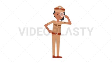 Indian Policewoman Searching with a Magnifying Glass Stock Animation