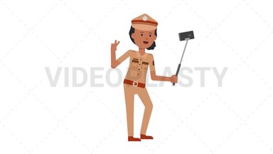 Indian Policewoman Selfie Stick Stock Animation