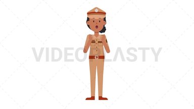 Indian Policewoman Surprised Stock Animation